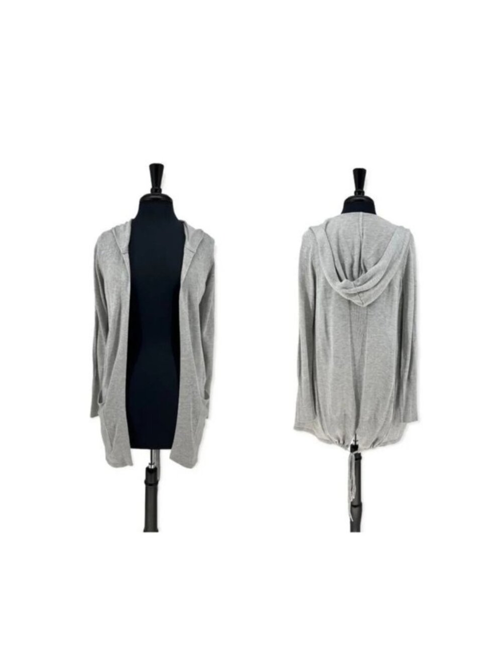 Black Tape Hooded Pocket Tie-Hem Open Cardigan | Extra Small